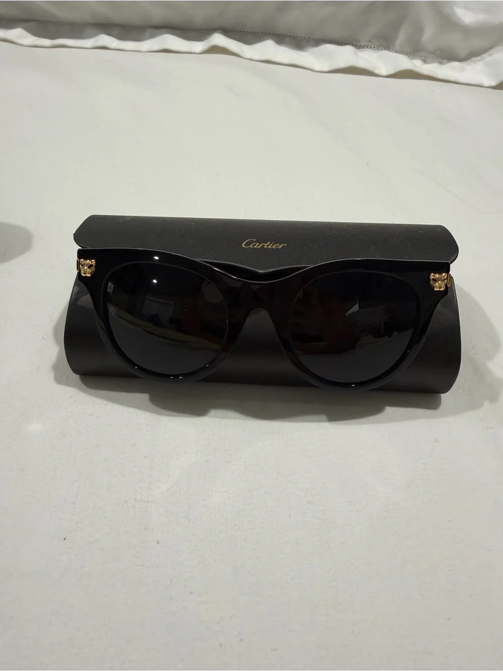 Cartier Black Sunglasses with Gold Panther Accents